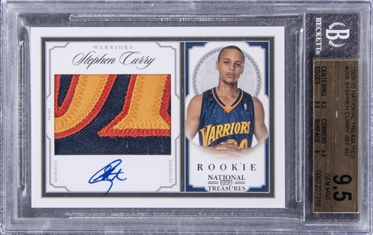 2009-10 Panini National Treasures Rookie Patch Autograph (RPA) #206 Stephen Curry Signed Patch Rookie Card (#39/99) – BGS GEM MINT 9.5/BGS 10